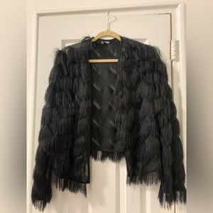 H&M BLACK FRINGE JACKET SIZE MEDIUM